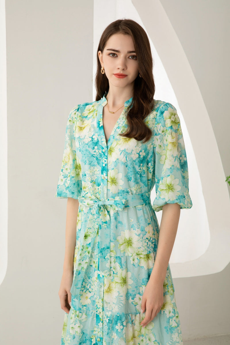 BRIELLE FLORAL LINEN DRESS