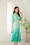 CARINA BELTED LONG SILK DRESS