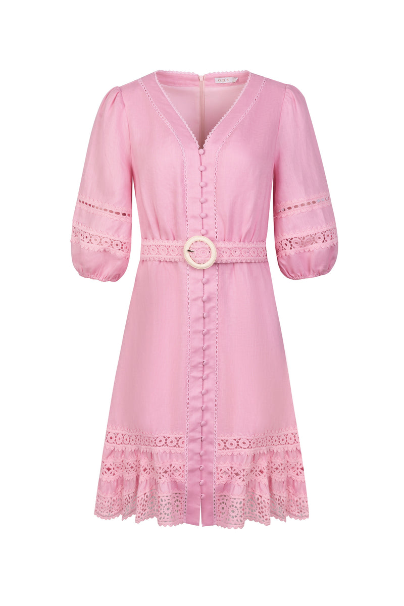 LORENZA LINEN BELTED DRESS