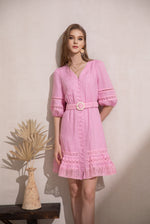 LORENZA LINEN BELTED DRESS