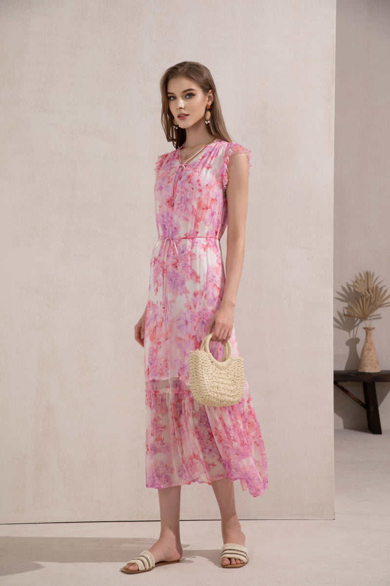 LORELLE SILK LONG DRESS