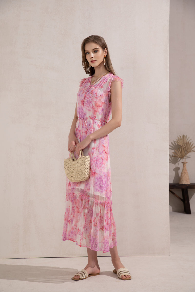 LORELLE SILK LONG DRESS