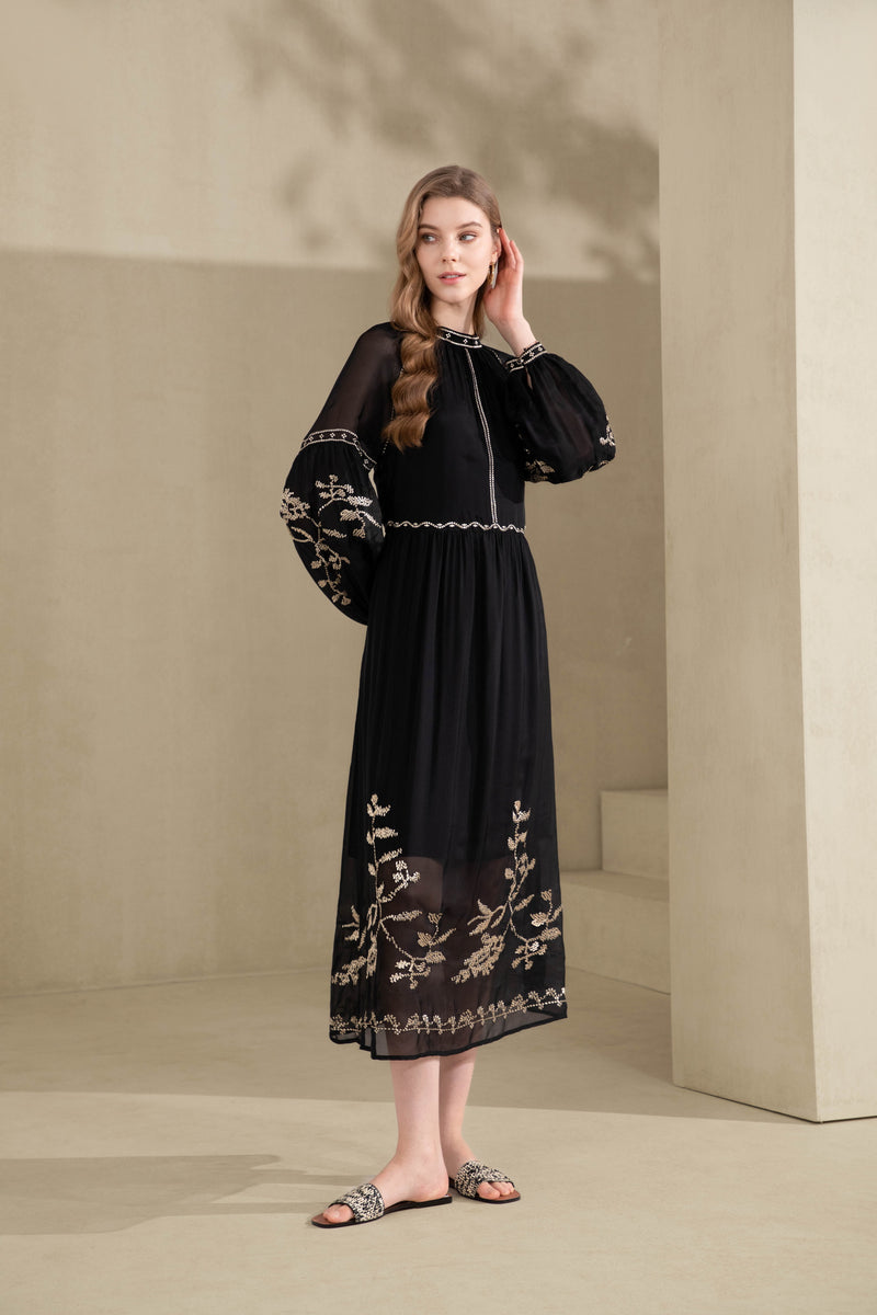 OLIVIANE EMBROIDERED LONG DRESS