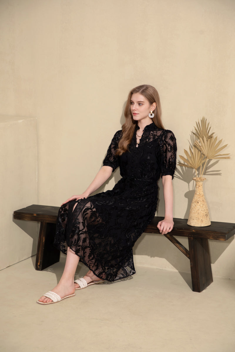 YVETTE LACE SHORT SLEEVES LONG DRESS