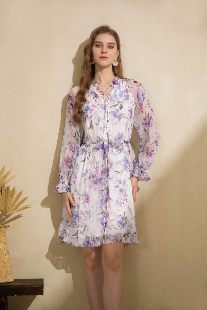 ADA LONG SLEEVE SILK DRESS