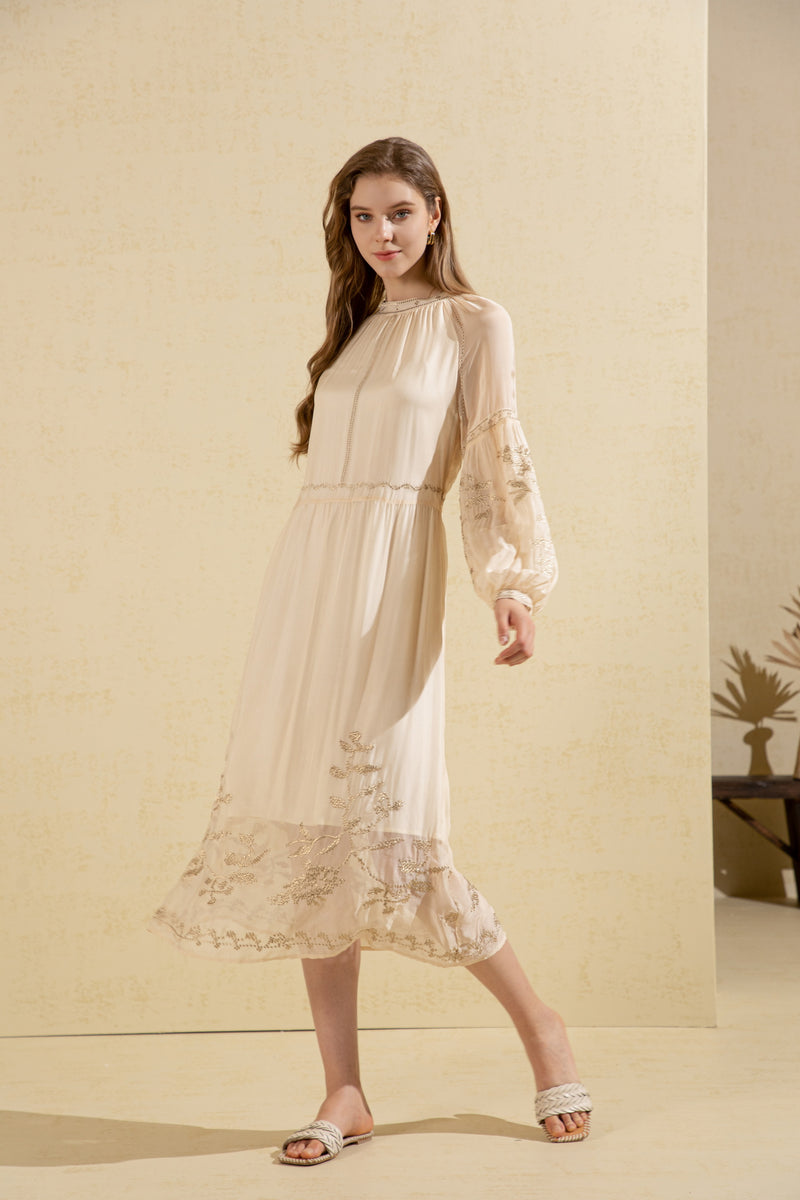 OLIVIANE EMBROIDERED LONG DRESS