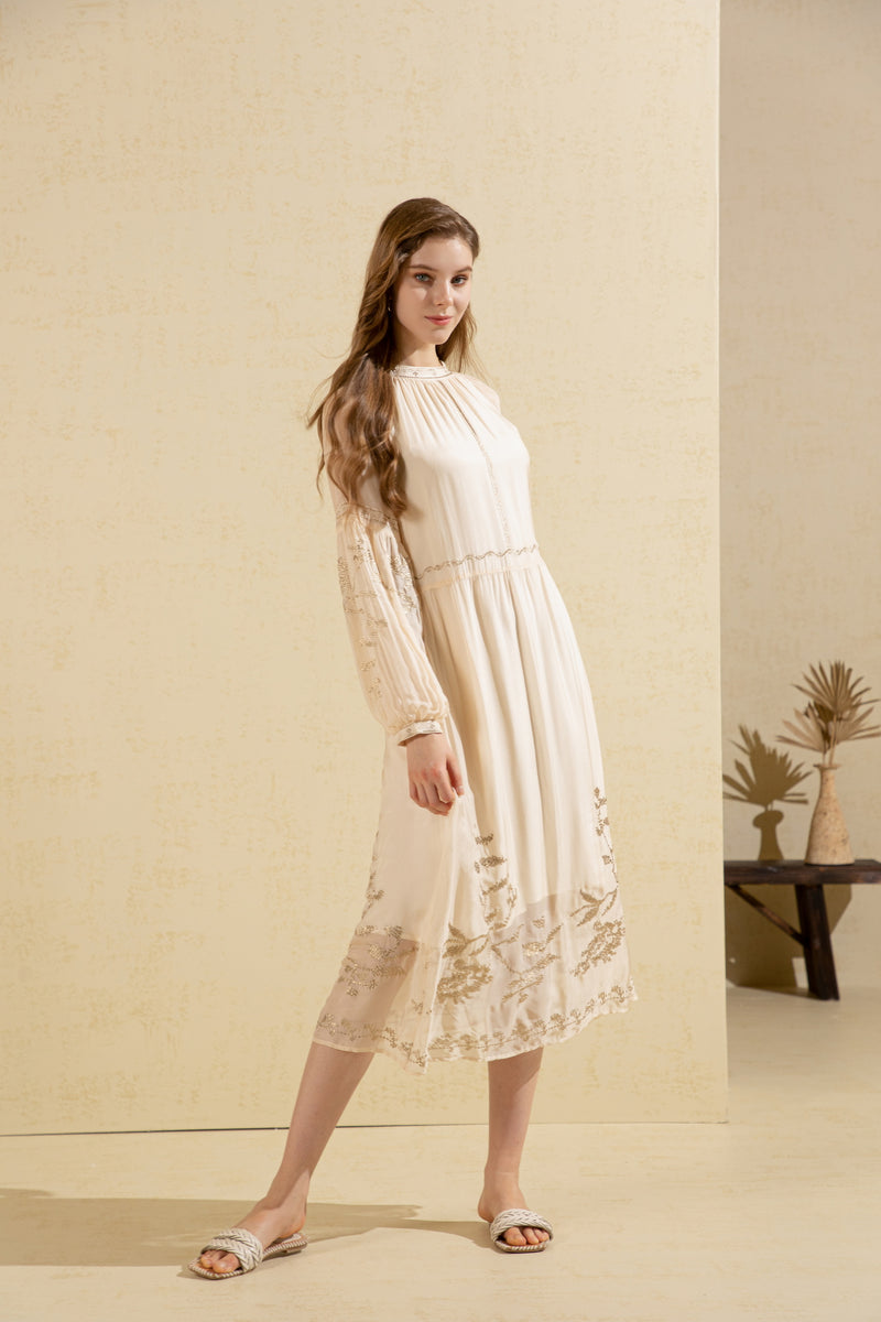 OLIVIANE EMBROIDERED LONG DRESS