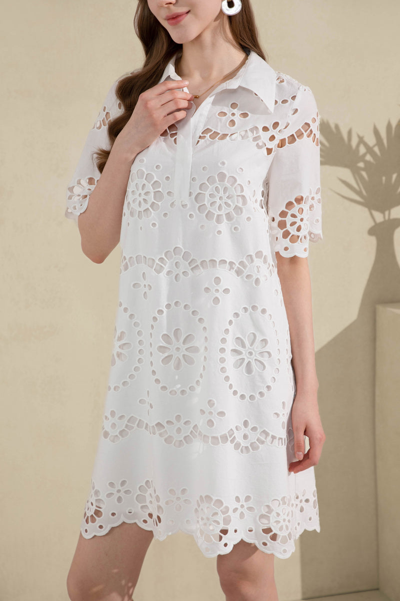 MONET EMBROIDERED COTTON DRESS