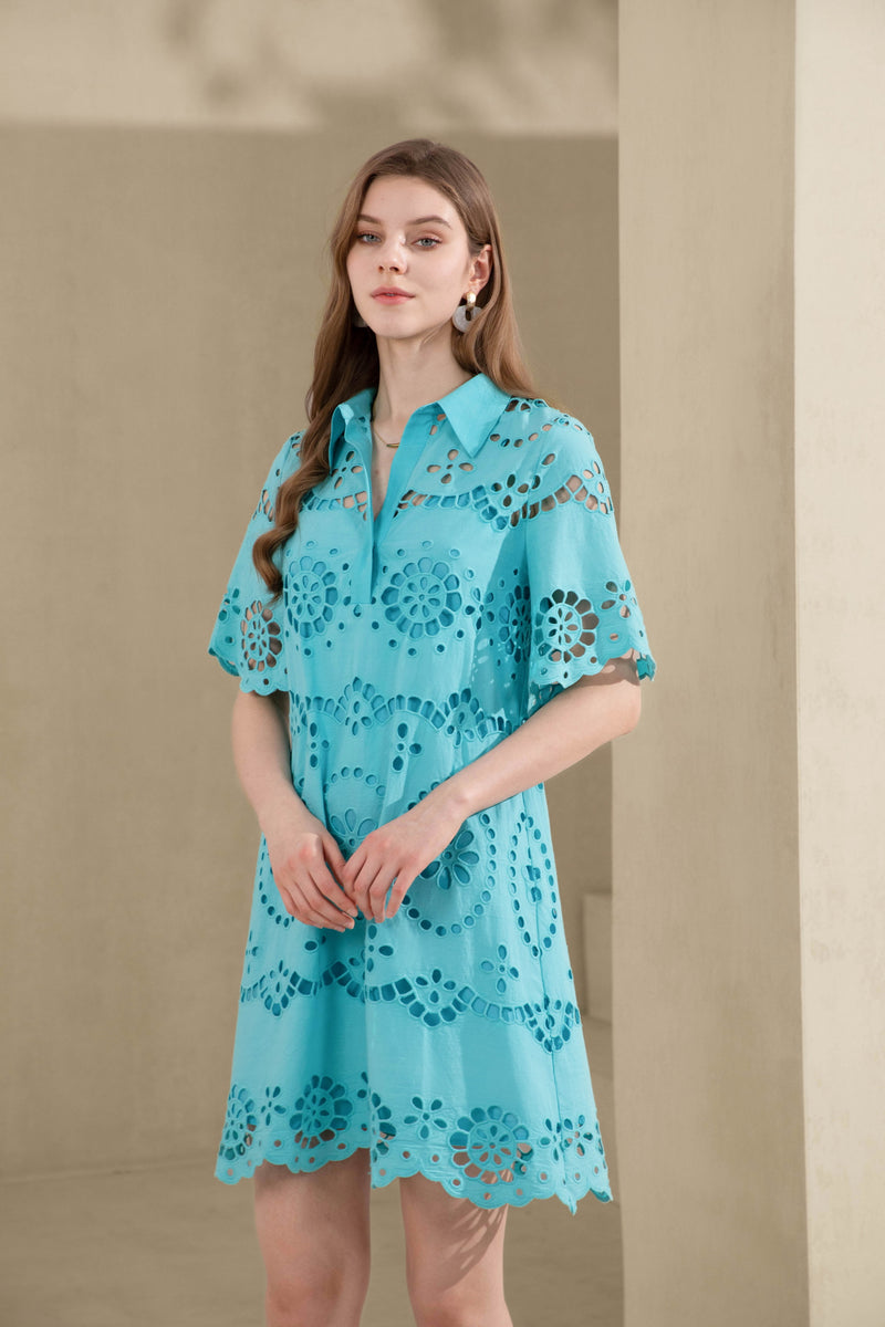 MONET EMBROIDERED COTTON DRESS